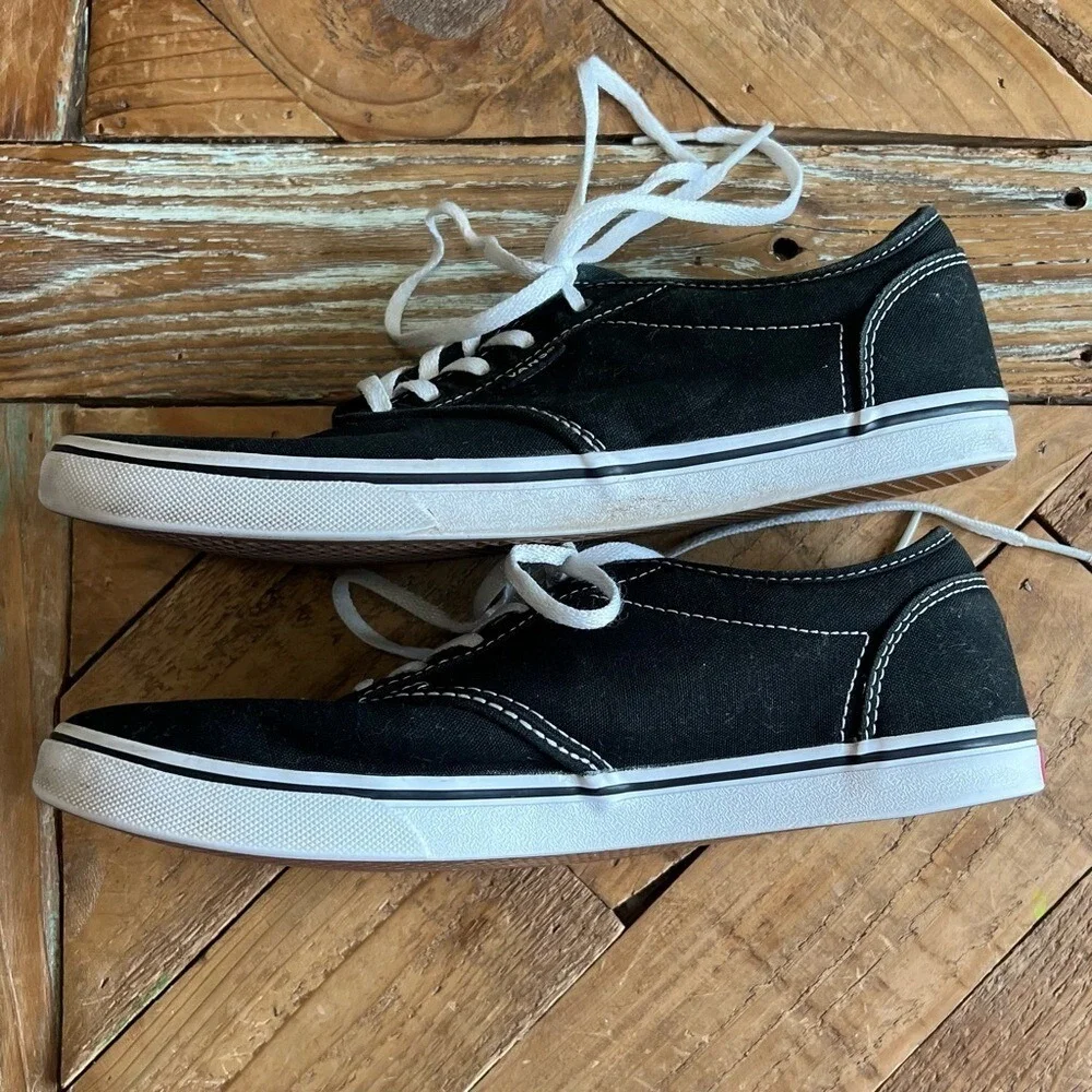 Vans Canvas Sneakers Black Low Top Lace Up Casual Comfort‎ Shoes Size 8.5